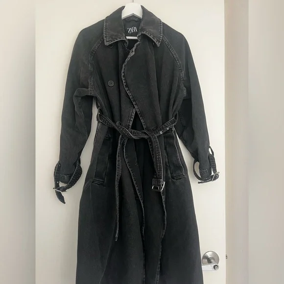 Zara Charcoal Denim Belted Coat - Picture 2 of 5